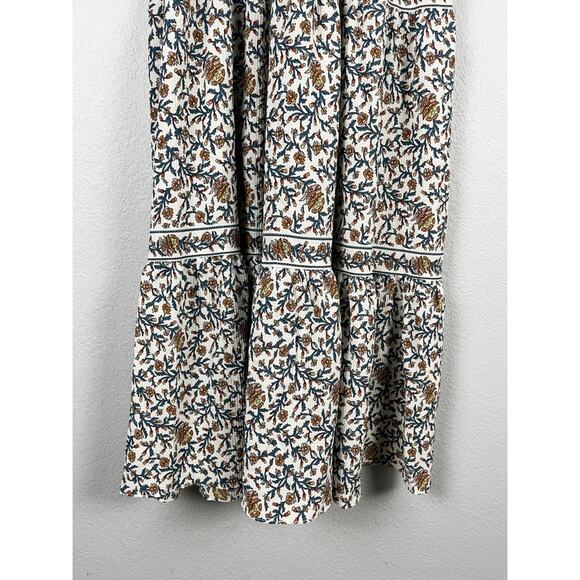 MAX STUDIO Tiered Floral Midi Dress Cream Multi Ruffled Boho - Picture 5 of 14